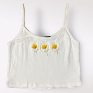 Brandy‎ Melville Skylar Poppy Embroidered Cropped Tank Womens Multicolor